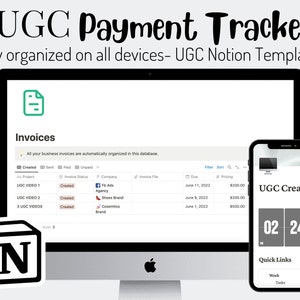 UGC Payment Tracker | Notion Editable Template | User Generated Content Planner | Influencer Notion Template | Content Planner UGC
