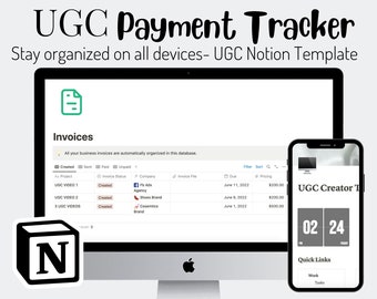 UGC-sjabloon voor betalingstracker, contentplanner voor influencers, bewerkbaar dashboard