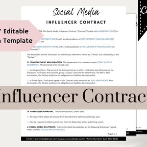 Influencer Sale Template on Canva| Social Media Influencer Contract Template | Canva Contract | Food Blogger Contract |Partnerships Contract
