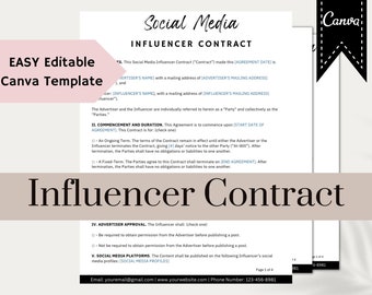 Influencer Sale Template on Canva| Social Media Influencer Contract Template | Canva Contract | Food Blogger Contract |Partnerships Contract