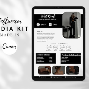 1 Page Influencer Media Kit Canva Template| Instagram Media Kit| Influencer Rate Sheet Template| Blogger Press Kit  Facebook Tiktok Template
