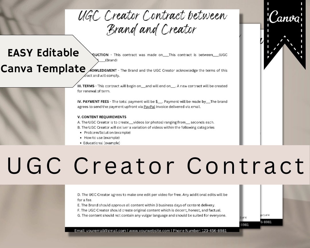 UGC Contract Template on Canva| Social Media Influencer Contract ...