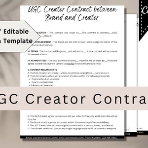 UGC Contract Template on Canva| Social Media Influencer Contract Template | Canva Contract | Food Blogger Contract |User generated content