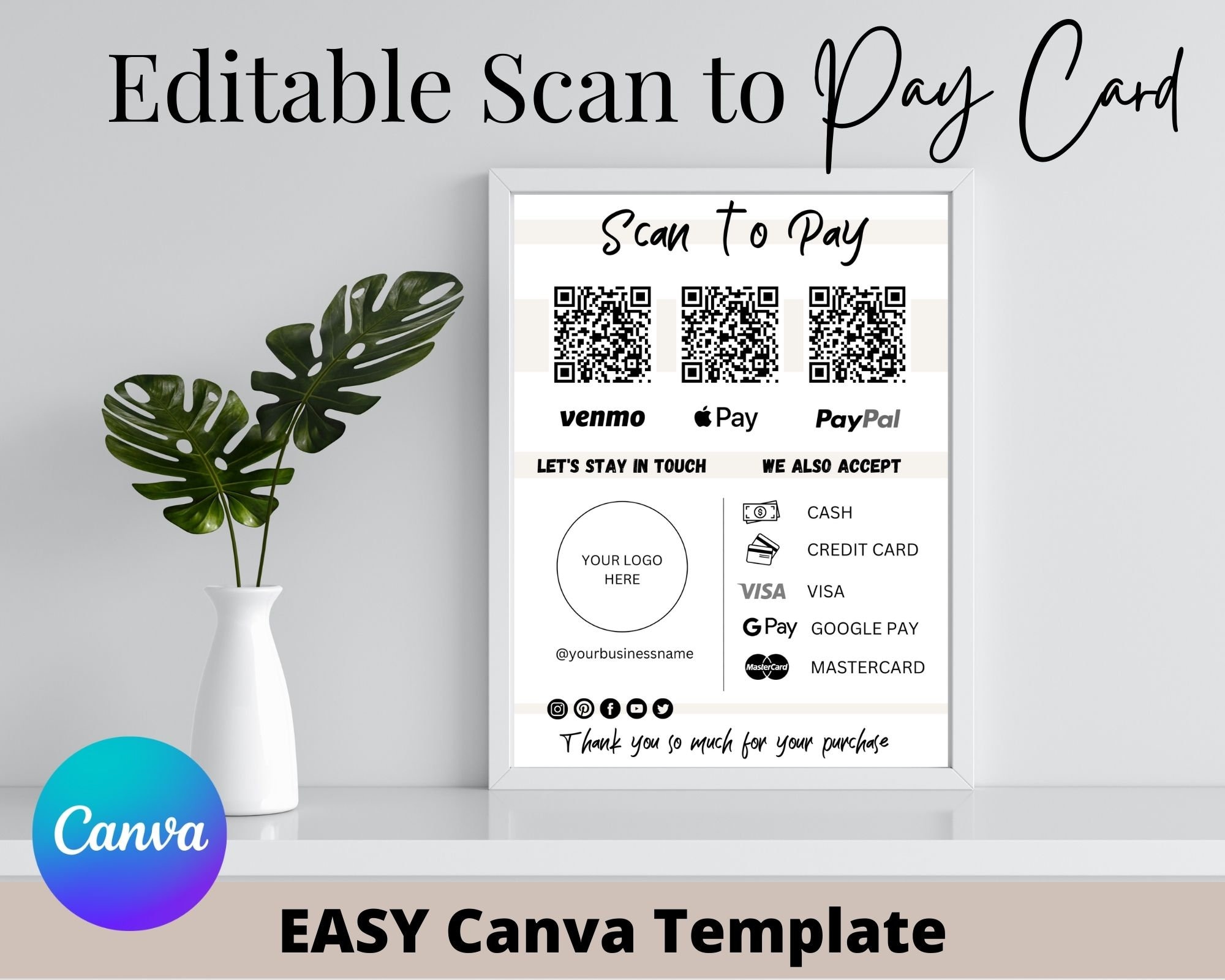 Editable Scan Code Editable Scan to Pay Canva Template, QR Code Sign, Small Business ...