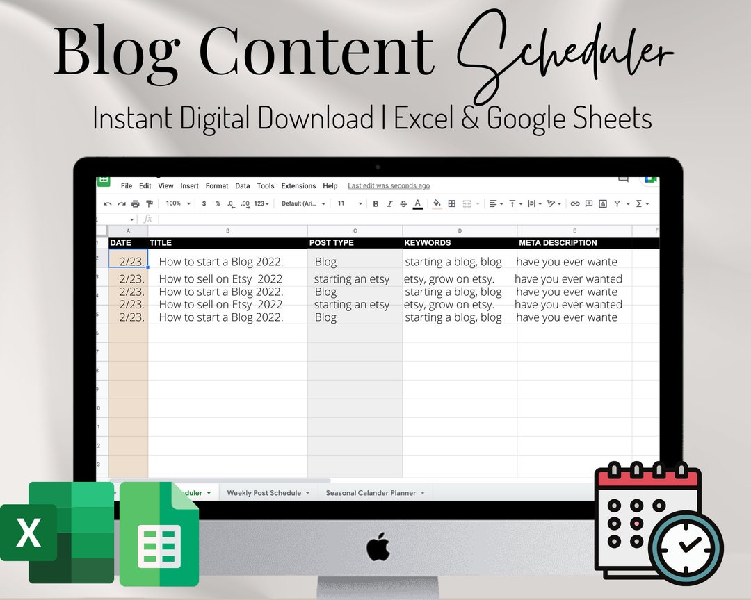 Blog Post Planner and Content Organizer, Youtube Planner, Spreadsheet ...