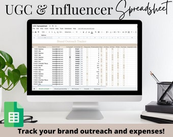 EASY UGC Outreach Google Spreadsheet Template, Influencer Spreadsheet, UGC Script, influencer brand partnership tracker, ugc finance track