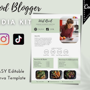 Plantilla Food Blogger Media Kit usando Canva / Instagram y TikTok Media Kit / Blogger Press Kit / UGC y Micro Influencer