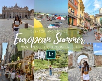 6 European Summer Influencer Presets for Lightroom Mobile, Lifestyle Blogger, Travel Filter, Blogger Presets, Warm and Bright, Easy Editing