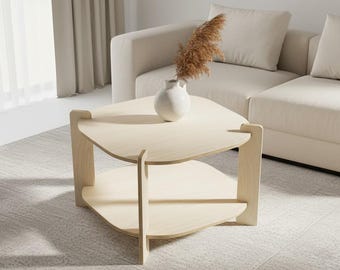 Table basse ronde en bois, table basse basse en bois – Table minimaliste en contreplaqué de bouleau
