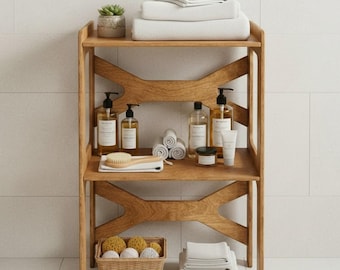 Wooden Bathroom Cabinet, Bathroom Storage Shelf, Bathroom Organizer, Open Wooden Nightstand