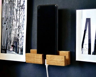 Phone Holder, Handcrafted Oak Wall-Mounted Mobile Phone Stand - Stylish and Functional Wooden Holder for Organizing Your Space