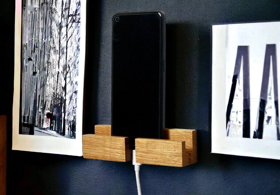 phone-holder-oak-wall-stand-handcrafted-wooden-charging-dock-etsy