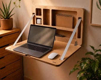 Wall Mounted Table, Wood Laptop Stand, Space Saving Home Office Workstation, Modern Folding Table