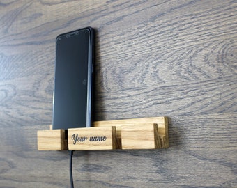 Phone Holder, Handcrafted Oak Wall-Mounted Mobile Phone Stand - Stylish and Functional Wooden Holder for Organizing Your Space