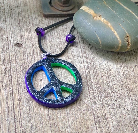 Blue Purple and Green Peace Necklace Blue Purple and Green Peace Necklace