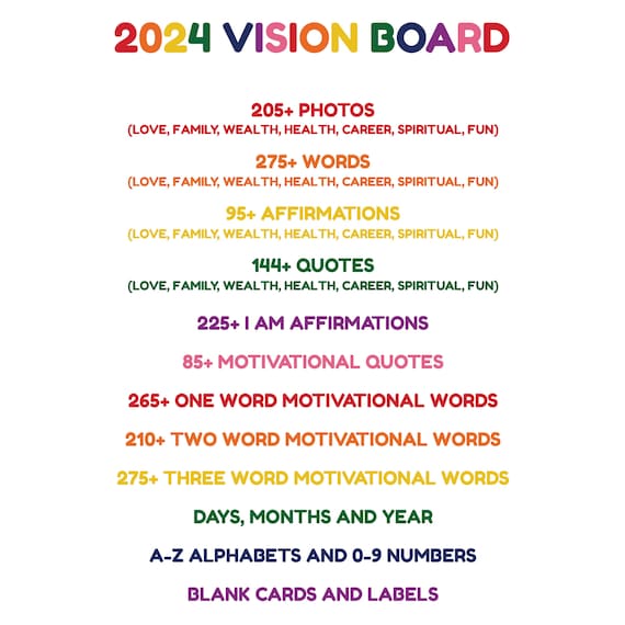 2024 Vision Board Kit With Printable Words, Quotes, Images, Frames,  Backgrounds, Icons, Abundance Cheques More / Updated for 2024 