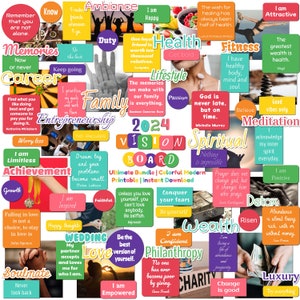 2024 Vision Board Manifest Happiness Printable PDF Mood Board for