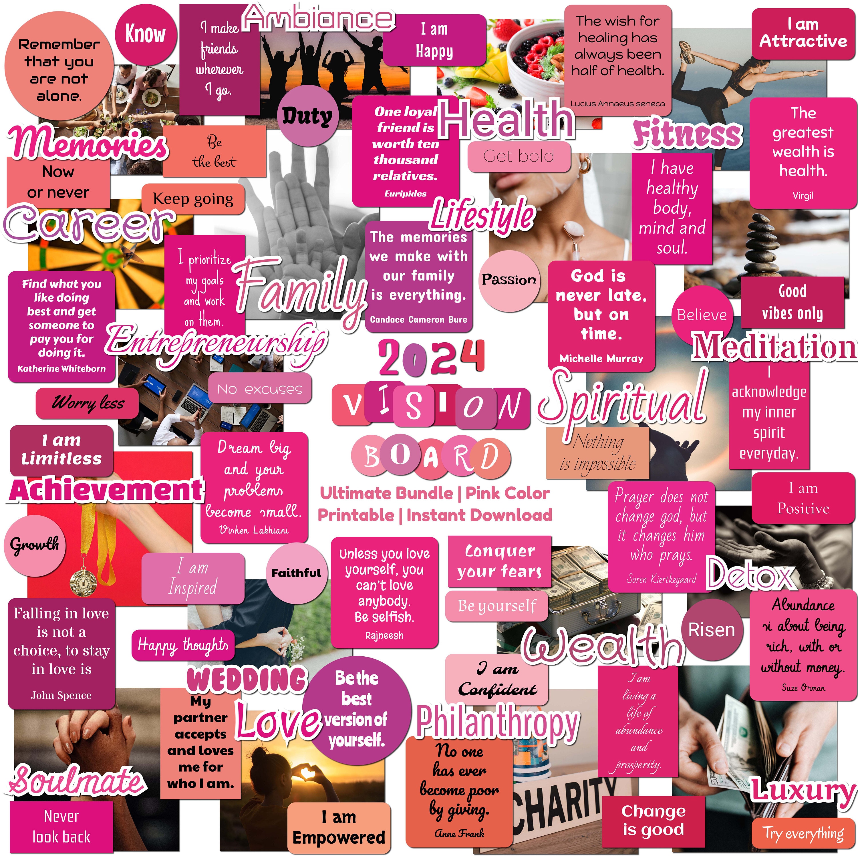 2024 Vision Board Kit Printable, Vision Board With Affirmations