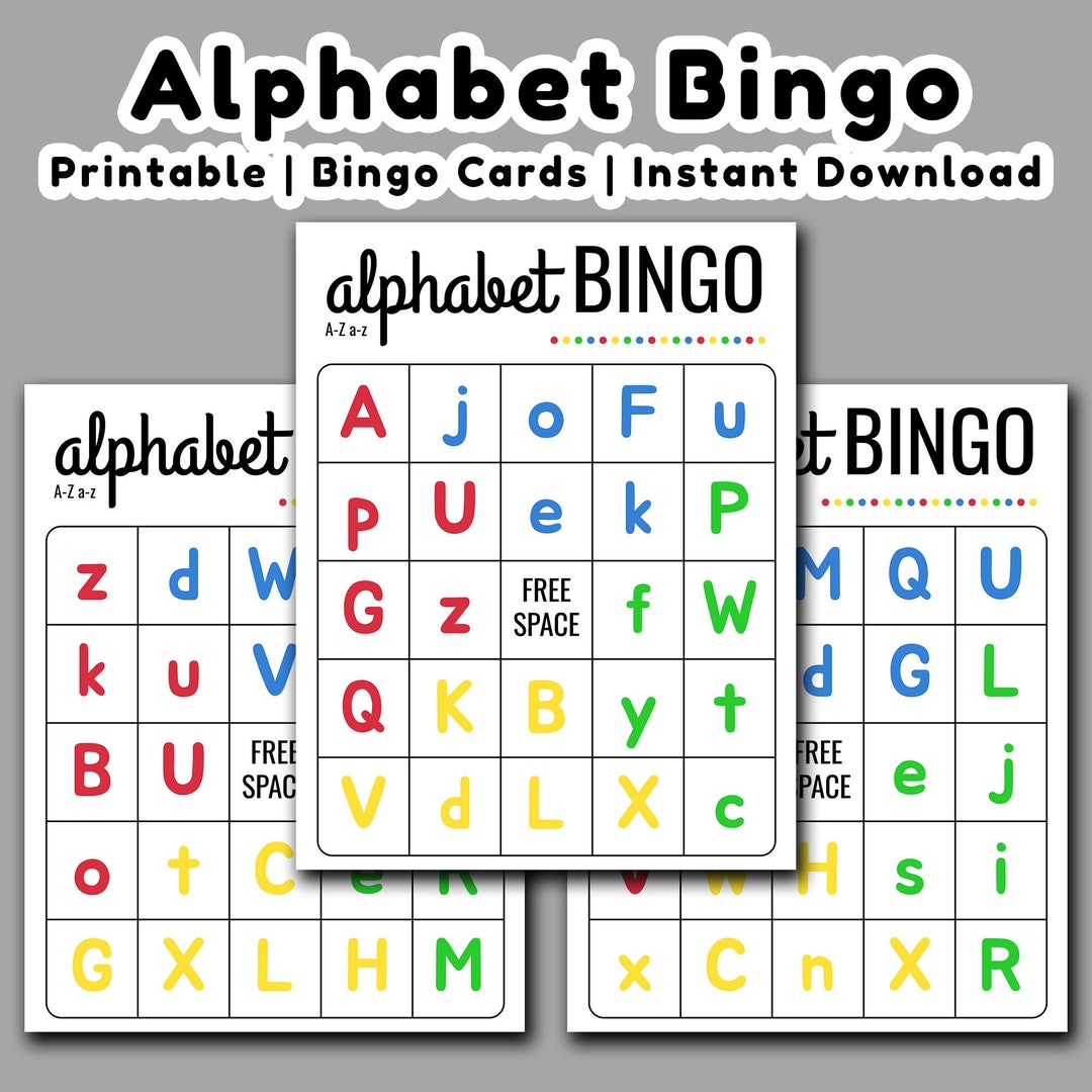 Bingo Alphabet Printable Game 50 Bingo Cards Alphabet Game Etsy Bingo Alphabet Printable Game 50 Bingo Cards Alphabet Game Etsy