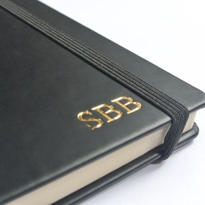 Custom Made Black Personalised Notebook, A5 Lined with Debossed, Gold or Rose Gold Foil Initials.