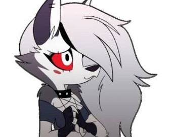 May include: A digital illustration of an anthropomorphic wolf character with light gray fur, long white hair, and striking red eyes. The character wears a black spiked collar and dark fingerless gloves, with a shy expression and hands clasped.