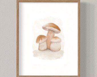 A4 Wild Porcini Mushroom Watercolour Wall Art