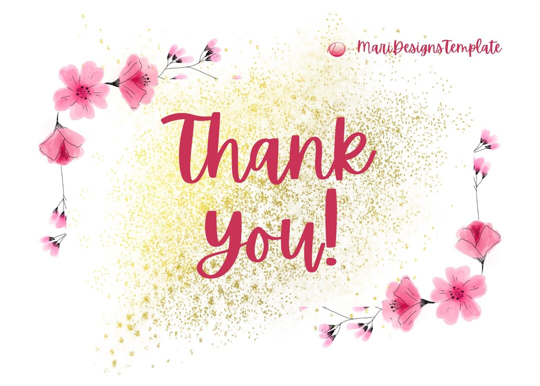 Thank You Floral Card Template - Etsy