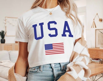 USA Flag Crop Top, 4th of July, Patriotic Baby Tee