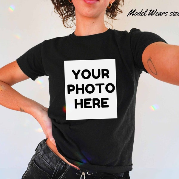 Custom Photo Baby Tee, Personalised T-shirt for Women, Y2K Clothing, Baby Tee, Gift For Best Friend Girl, Trendy Girl Tops