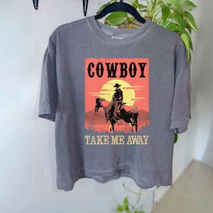 Cowboy Take Me Away Crop Top, Western Tee, Comfort Colors, Country Music Shirt, Cowgirl Crop Top, Boxy Fit