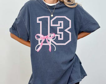 Thirteenth Birthday Bow Comfort Colors T-shirt, 13th Birthday Gift, 13 Gift For Daughter, Thirteen Birthday Party Shirts
