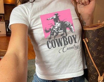 Cowboy Country Baby Tee, Y2K Tshirt, Western Women's Fitted Tee, Country Graphic Tee, Country Girl Shirt, Cowboy Killer, Cowgirl Baby Tee
