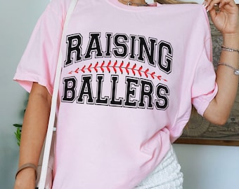 Raising Ballers T-Shirt, Sports Mom Dad Tee, Vintage Aesthetic Baseball tee, Oversized Unisex Sports Tshirt