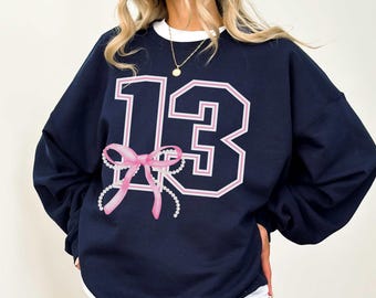 Thirteenth Birthday Bow Sweatshirt, 13th Birthday Gift, 13 Gift For Daughter, 13th Girl Birthday, Thirteen Birthday Party Outfit