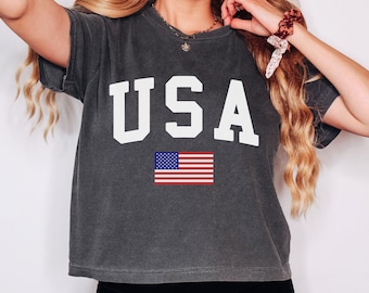 USA Comfort Colors Crop Top, Vintage 90s Graphic Shirt, Retro Tee, American Flag Boxy Fit, Cute Crop Top Women