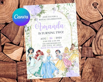 Princess Invitation Princess Birthday Invitation Belle Party Jasmine Watercolor Ariel Editable Invitation Cinderella Snow White