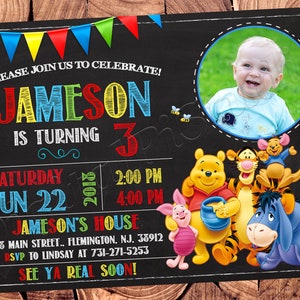 Invitation Winnie l'ourson Invitation d'anniversaire Winnie l'ourson Fête Winnie l'ourson Invitation Winnie l'ourson Carte Winnie l'ourson