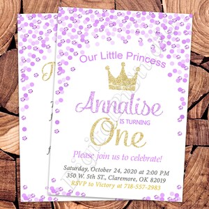 Invitación de princesa Cumpleaños de princesa Fiesta de princesas Invitación de princesa morada y dorada Cumpleaños de princesa morada y dorada