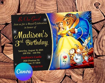 Beauty and the Beast Invitation Princess Belle Birthday Invitation Princess Belle Party Belle Digital Invitation Belle Editable Invitation