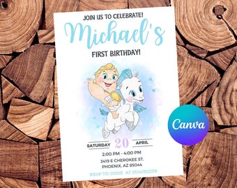 Petite invitation Hercule Invitation d'anniversaire pour baby shower garçon Petite fête Hercule Invitation modifiable petit Hercule fichier numérique