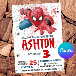Convite do Homem-Aranha Convite de Aniversário do Homem-Aranha Festa do Homem-Aranha Convite Aquarela do Homem-Aranha Convite Editável do Homem-Aranha