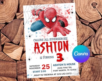 Spiderman Invitation Spiderman Birthday Invitation Spiderman Party Spiderman Watercolor Invitation Spiderman Editable Invitation