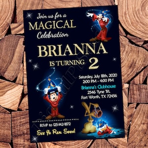 Mickey the Sorcerers Apprentice Invitation Mickey Mouse Invitation Mickey Mouse Birthday Invitation Mickey Mouse Birthday Party