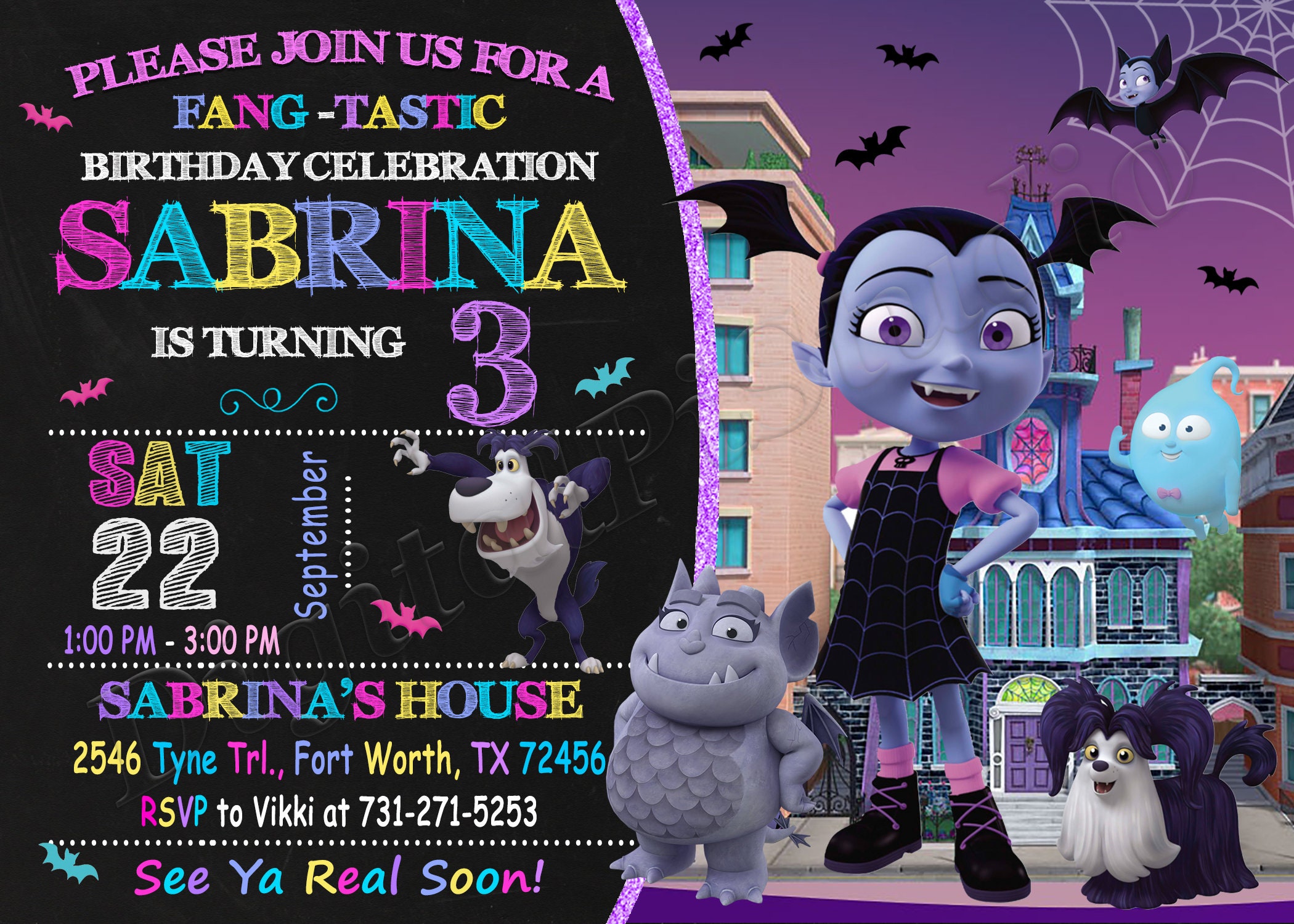 Vampirina Invitation Vampirina Birthday Invitation Vampirina Etsy