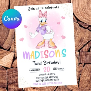 Invito Paperina Invito di compleanno Paperina Festa Paperina Inviti Paperina Invito modificabile acquerello Paperina