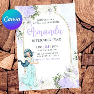 Invitación de jazmín Invitación de cumpleaños de la princesa Jasmine Fiesta de jazmín Invitación digital de jazmín Invitación editable de jazmín