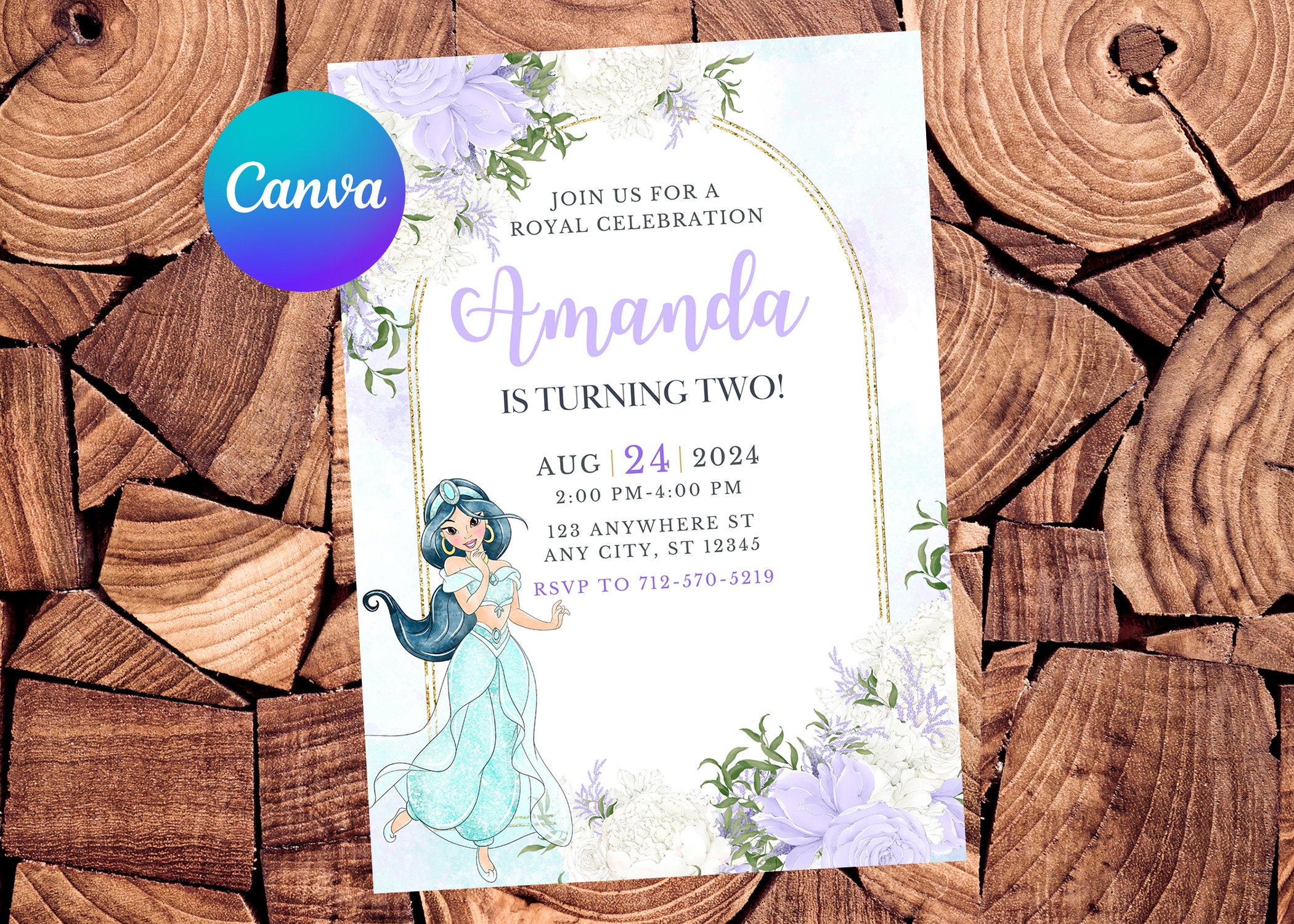 Jasmine Invitation Princess Jasmine Birthday Invitation Jasmine Party Jasmine Digital Invitation Jasmine Editable Invitation