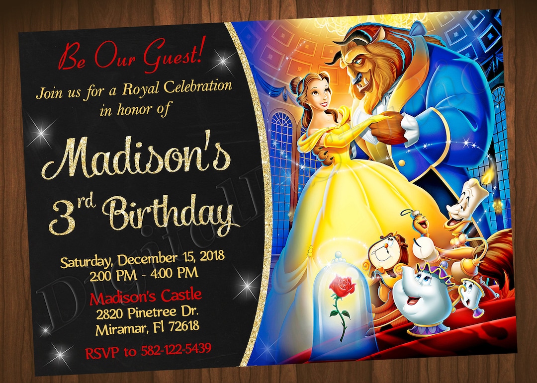 Beauty And The Beast Birthday Invitations www.etsy.com