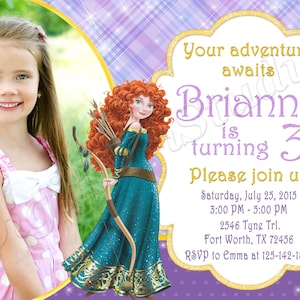 Invitation courageuse Invitation d'anniversaire courageuse Fête princesse courageuse Invitation courageuse Carte numérique courageuse Invitation Merida