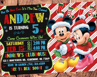 Mickey Mouse Christmas Invitation Mickey Mouse Invitation Mickey Mouse Christmas Birthday Invitation Minnie Mouse Christmas Invitation